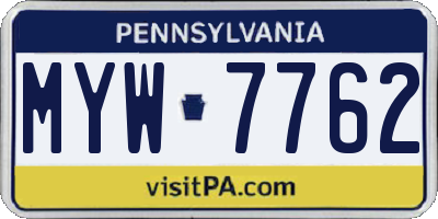 PA license plate MYW7762
