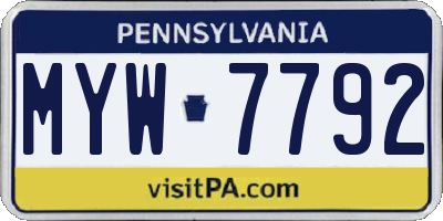 PA license plate MYW7792