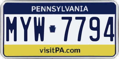 PA license plate MYW7794