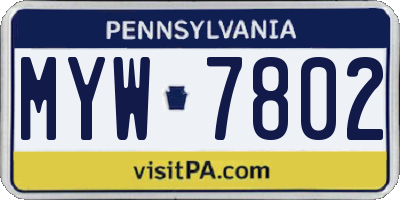 PA license plate MYW7802