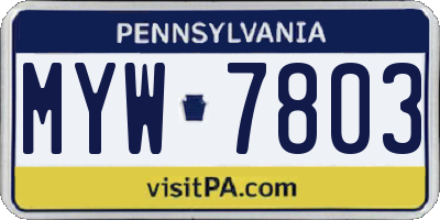 PA license plate MYW7803