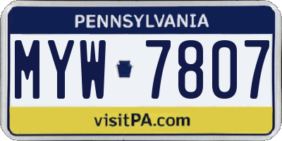 PA license plate MYW7807