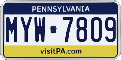 PA license plate MYW7809