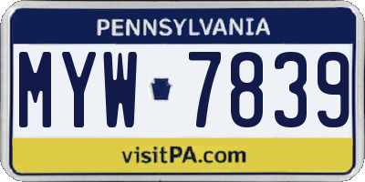 PA license plate MYW7839