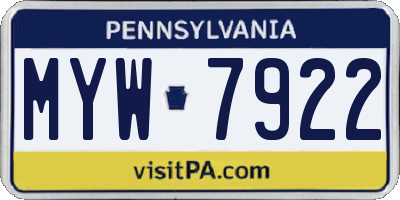 PA license plate MYW7922