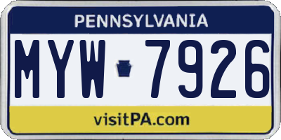 PA license plate MYW7926