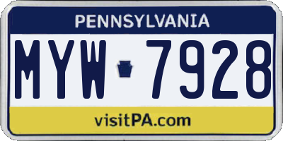 PA license plate MYW7928