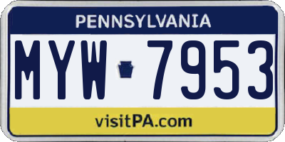 PA license plate MYW7953
