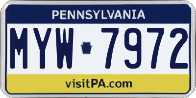 PA license plate MYW7972