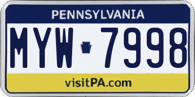 PA license plate MYW7998