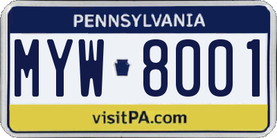 PA license plate MYW8001