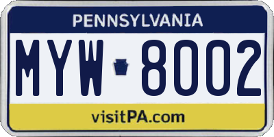 PA license plate MYW8002