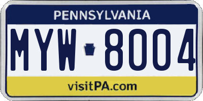 PA license plate MYW8004