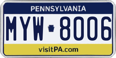 PA license plate MYW8006
