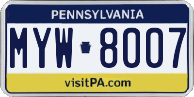 PA license plate MYW8007