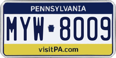 PA license plate MYW8009