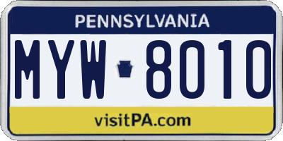 PA license plate MYW8010