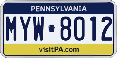 PA license plate MYW8012