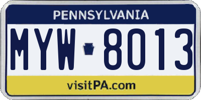 PA license plate MYW8013