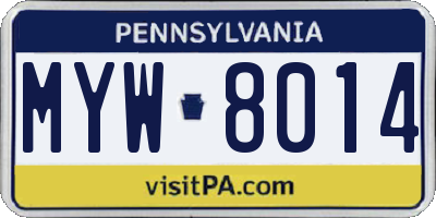 PA license plate MYW8014