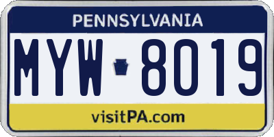 PA license plate MYW8019