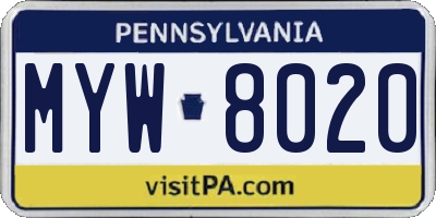 PA license plate MYW8020