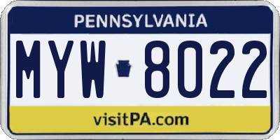 PA license plate MYW8022
