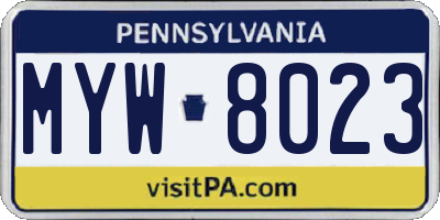 PA license plate MYW8023