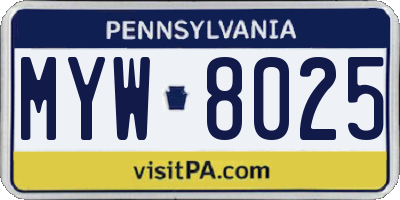 PA license plate MYW8025