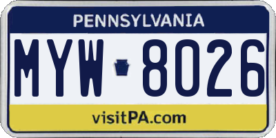 PA license plate MYW8026