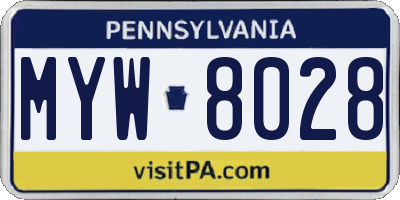 PA license plate MYW8028