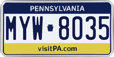 PA license plate MYW8035