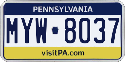PA license plate MYW8037