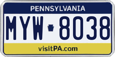 PA license plate MYW8038