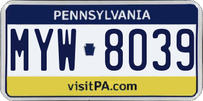 PA license plate MYW8039