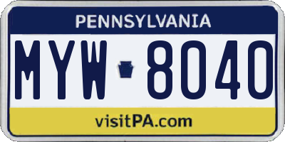 PA license plate MYW8040