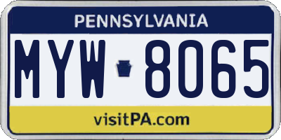 PA license plate MYW8065