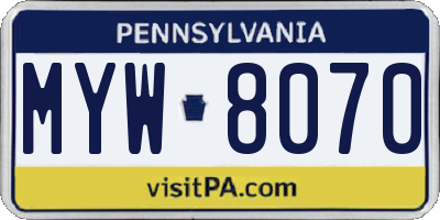PA license plate MYW8070