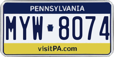 PA license plate MYW8074
