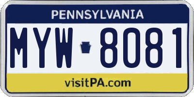 PA license plate MYW8081