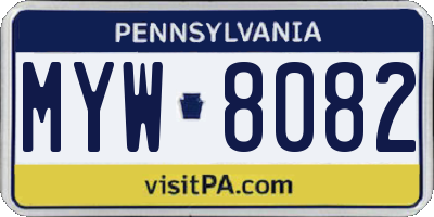 PA license plate MYW8082