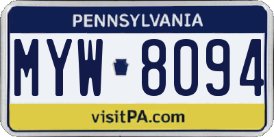 PA license plate MYW8094