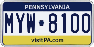 PA license plate MYW8100