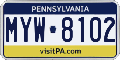 PA license plate MYW8102