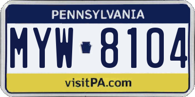 PA license plate MYW8104