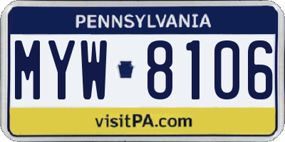 PA license plate MYW8106