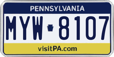 PA license plate MYW8107