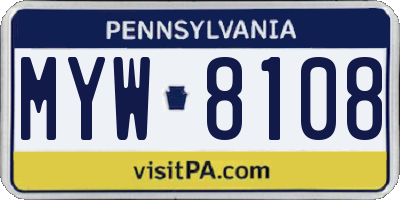 PA license plate MYW8108