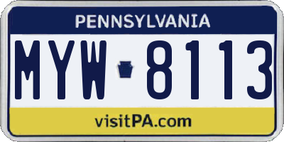PA license plate MYW8113
