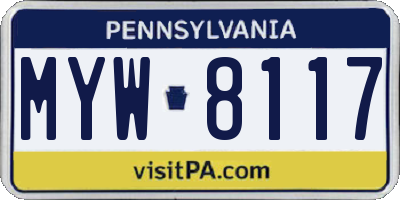 PA license plate MYW8117